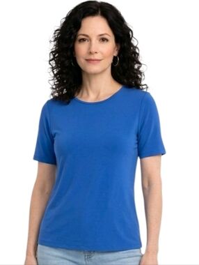 Susan Graver Blue Liquid Knit Short Sleeve Top Size S